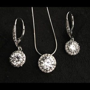 Fashion CZ halo drop earrings and Pendant